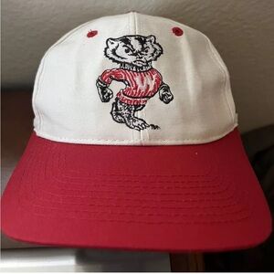 Vintage WISCONSIN BADGERS Logo Print Top of World Fitted Cap Hat Size 7 1/2 RARE